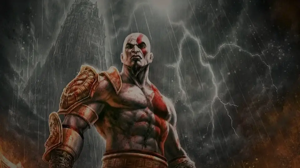 Kratos portrait from the God of War III key art, shown as an illustration for first launch